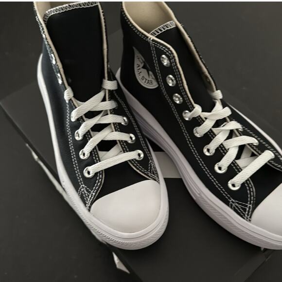 NEW CONVERSE HIGH TOP MOVE PLATFORM BLACK WHITE SZ 8.5 - Picture 10 of 10